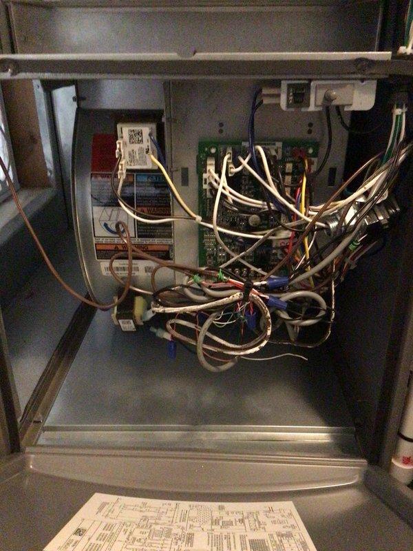 Completed preventive maintenance tune-up on outdoor condensing unit. Condenser coils exhibited heavy accumulation of dirt, dust, and environmental debris requiring thorough cleaning to restore proper airflow and heat transfer efficiency. Inspected electrical components, control boards, and wiring connections within the unit, verifying all connections were secure and system controls were functioning properly.