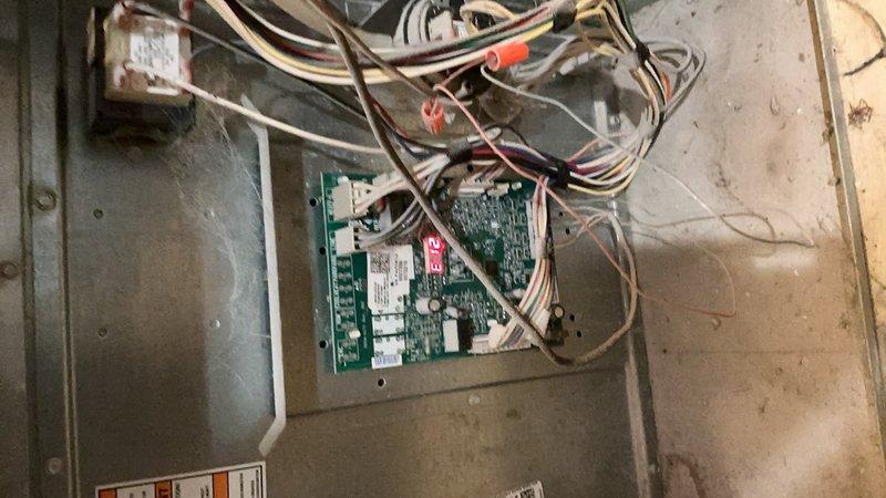 Responded to no-cool call on single outdoor condensing unit located in side yard. Upon arrival, performed system diagnostic and inspection of both indoor and outdoor components. Accessed control board in air handler, verified wiring connections and electrical components. Inspected outdoor unit including refrigerant lines, electrical disconnect, and conduit routing. System evaluated and photos documented for customer records.