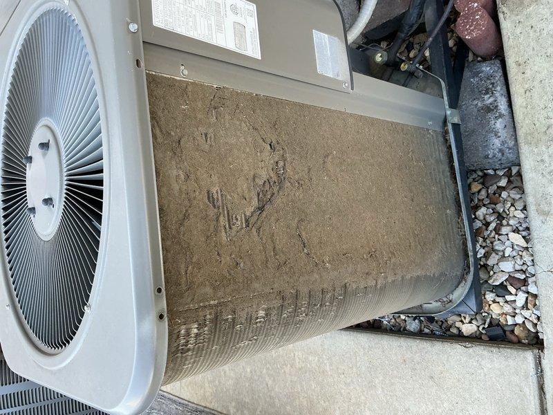 Completed comprehensive cooling maintenance tune-up on 9-year-old air conditioning system. Performed standard inspection of condenser unit, replaced heavily soiled air filter that showed significant accumulation of dirt and debris, cleaned condenser coils, and verified proper system operation. Unit tested and confirmed operating within normal parameters upon completion.