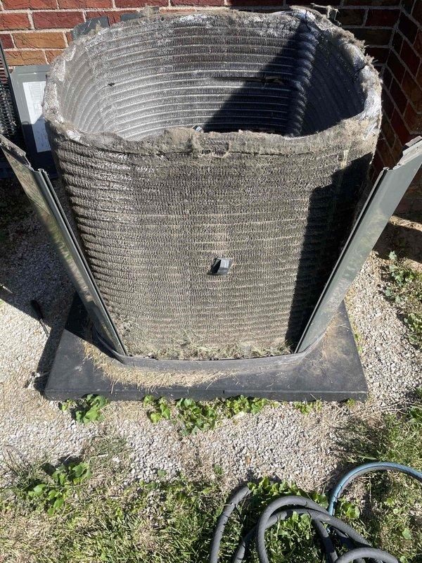 Completed comprehensive cooling maintenance on a 9-year-old air conditioning system. Condenser coil exhibited heavy accumulation of dirt, dust, and debris throughout the fin structure, significantly impacting airflow and heat transfer efficiency. Performed thorough cleaning of condenser coil, removing substantial buildup from aluminum fins and exterior surfaces. Inspected all system components, verified proper operation, and confirmed unit is functioning correctly. Customer renewed maintenance membership on-site.