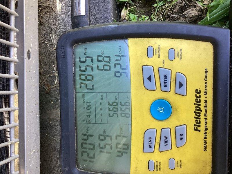 Completed comprehensive cooling maintenance on a 9-year-old air conditioning system. Performed standard tune-up procedures including inspection of electrical components, control board, and wiring connections within the air handler unit. Measured and recorded system operating parameters using digital manifold gauges, confirming proper refrigerant pressures and temperatures with readings of 20.8 PSI, supply air temperature of 58°F, and return air temperature of 71°F. All components found operating within normal specifications and system confirmed working properly upon completion of maintenance service.