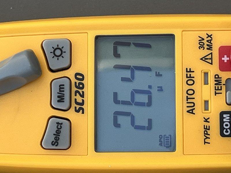 Completed preventive maintenance tune-up on outdoor HVAC unit. Performed system diagnostics using Fluke multimeter, recording temperature differential readings of 19.1°F and electrical measurements of 785 AC volts to verify proper system operation and component functionality.