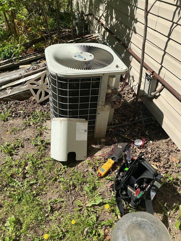 Responded to no-cooling call for 10+ year old outdoor condenser unit. Upon arrival, found unit completely inoperative with no power to compressor or condenser fan. Performed diagnostic testing and identified failed dual run capacitor as root cause. Replaced defective capacitor with proper microfarad-rated component, restored power to system, and verified compressor and fan motor operation. Unit now cooling properly with normal amperage draw and temperature differential across coil.