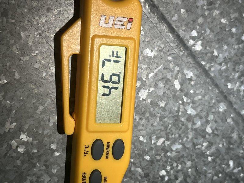 Completed comprehensive cooling maintenance inspection on HVAC system. Performed temperature diagnostics using digital meter, recording supply air temperature of 169°F and return air temperature of 68°F, confirming proper system operation and adequate temperature differential. Documented equipment conditions with photographs for service records.
