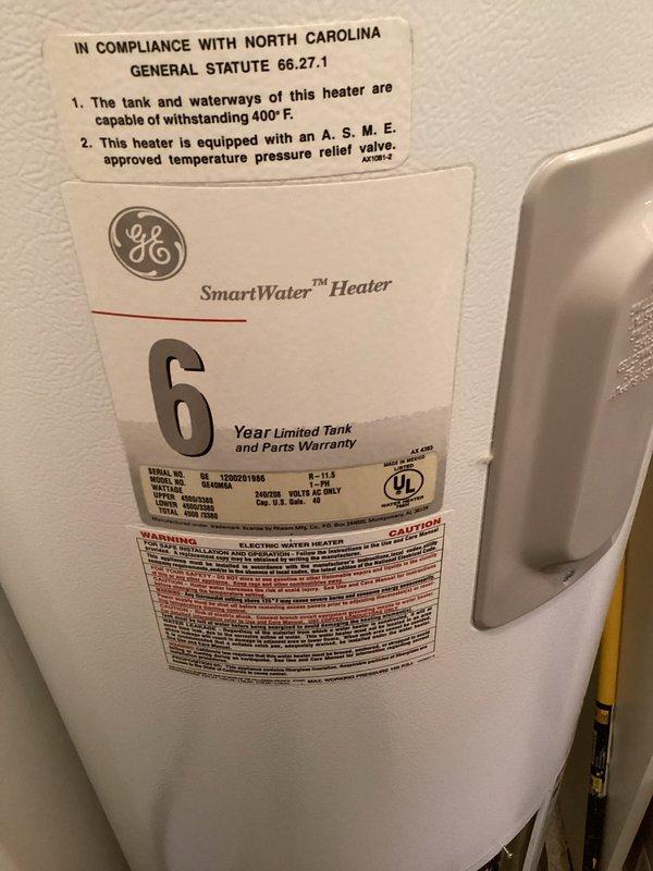 Responded to a no hot water condition in a condominium utility closet and successfully installed a 40-gallon electric tall water heater with GE SmartWater™ branding featuring a 6-year limited warranty. Installation included two 3/4" ProPress ball valves for water supply connections, copper piping with appropriate fittings, and a metallic flexible corrugated connector at the top of the unit. All work was completed in accordance with permit #26PLU-09415, with proper plumbing identification sticker applied as required. The unit was installed in a compact utility closet space adjacent to the electrical panel, with all connections properly secured and tested for leaks. The water heater was energized, filled, and verified operational before departure, restoring hot water service to the property.