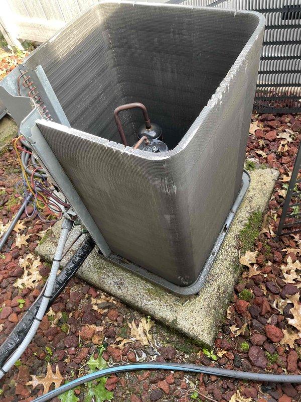 Completed preventative maintenance tune-ups on two outdoor cooling units located in the backyard. Performed comprehensive inspections of both systems, including evaluation of electrical components, capacitors, wiring connections, and condenser coils. Both units showed normal wear consistent with outdoor exposure, with some dirt and debris accumulation on exterior surfaces and coil fins that was addressed during the service visit.