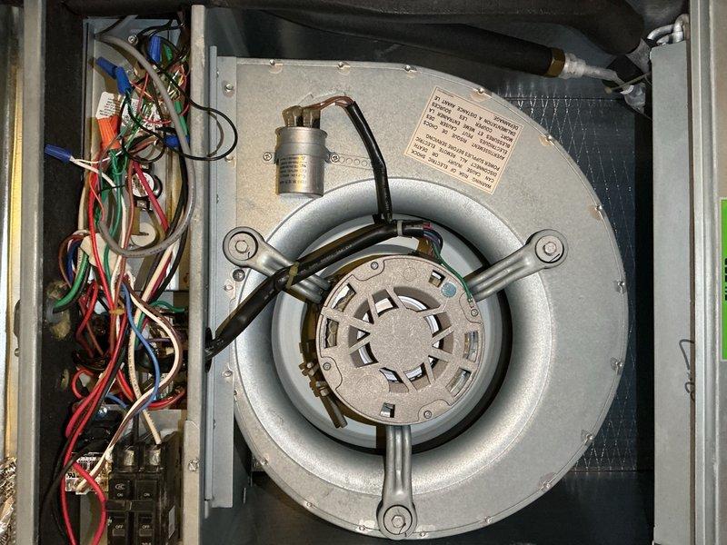 Completed scheduled cooling maintenance and AC tune-up on a 9-year-old air conditioning system. Performed comprehensive inspection of blower motor assembly, capacitor, and electrical connections, verifying all components were functioning properly. Documented equipment specifications and confirmed system is operating within normal parameters with no issues identified.