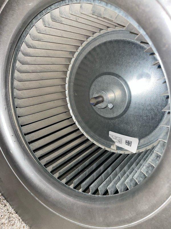 Replaced defective blower motor on HVAC unit serial number 21365pewgg. Installed new motor assembly with blower wheel, secured mounting brackets, and verified proper operation. Removed and disposed of failed original motor per warranty procedure.