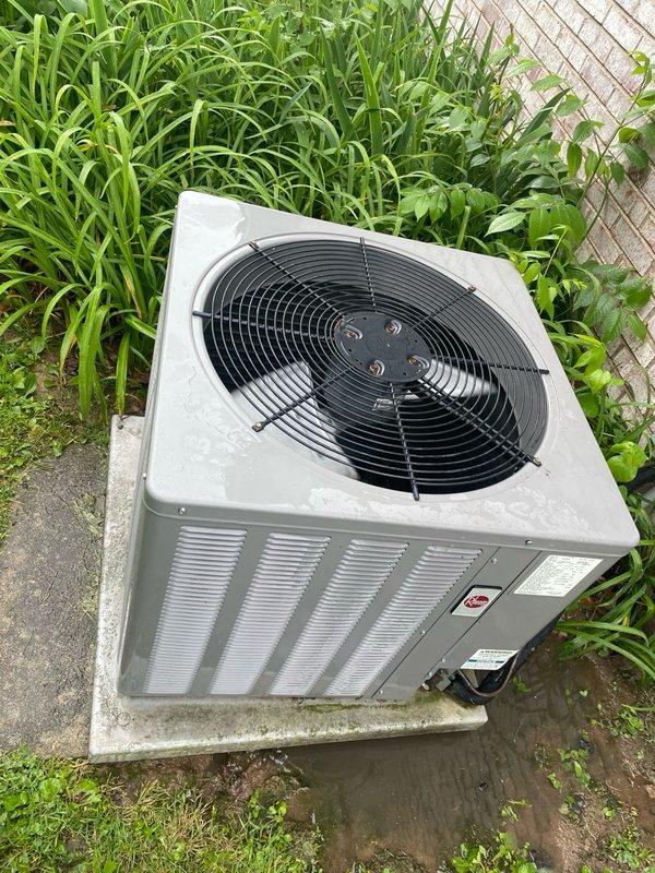 Completed return visit to residential property to finalize diagnostics and repairs that were postponed due to inclement weather during initial service call. Performed comprehensive inspection of outdoor condensing unit, verified heat exchanger and evaporator coil condition showing clean fins with proper spacing and alignment, and documented equipment operation. Unit found in satisfactory operating condition with no accessibility issues noted.