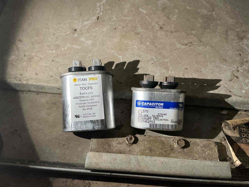 Replaced failed blower motor capacitor and added 2 pounds of R-410A refrigerant to system. System diagnostics confirmed proper superheat at 17.0°F and subcooling at 4.8°F after repairs, restoring normal heating and cooling operation.