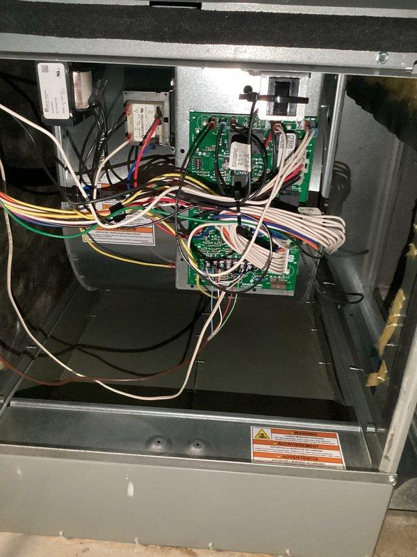Completed comprehensive cooling maintenance tune-up on HVAC system. Inspected electrical control panel and circuit boards, verified all wiring connections and control sequences operating properly. Replaced two 20x25x4 pleated air filters to ensure optimal airflow and system efficiency, with system confirmed operational upon completion.