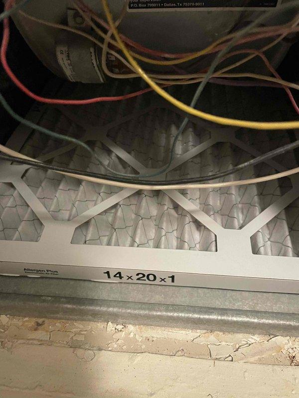 Completed comprehensive air conditioning tune-up service on single outdoor condensing unit for Home Depot work order #F59536971. Performed standard preventive maintenance inspection including checking refrigerant levels, cleaning condenser coils, testing electrical connections, verifying proper airflow through grilles, and inspecting the condenser fan operation. Verified and replaced 14x20x1 pleated air filter at the indoor air handler unit, ensuring optimal system performance and air quality for the residential HVAC system.