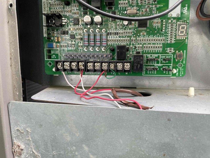 Installed new Sensi digital thermostat from truck stock to replace existing unit. Verified proper wiring connections at thermostat and control board terminals, confirmed system communication, and tested heating and cooling operation successfully.