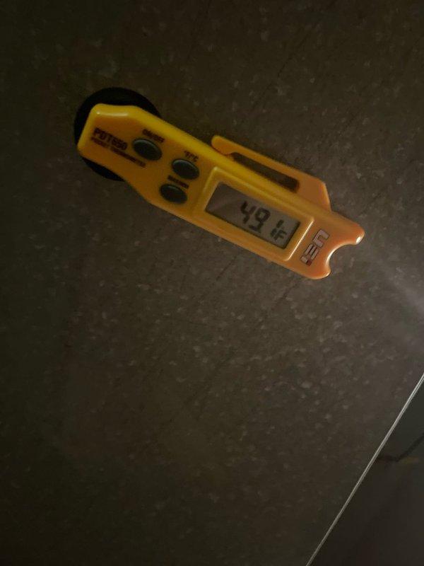 Responded to no cooling call on 4-5 year old Lennox system with whole house affected. Upon arrival, found thermostat calling for cooling with setpoint at 70°F and room temperature at 78°F at 1:30 PM. Performed system diagnostics and measured supply air temperature at register reading 48.6°F, indicating unit producing adequate cooling. Determined airflow distribution issue or insufficient runtime rather than equipment failure. System operating within normal parameters with proper refrigerant temperatures achieved.