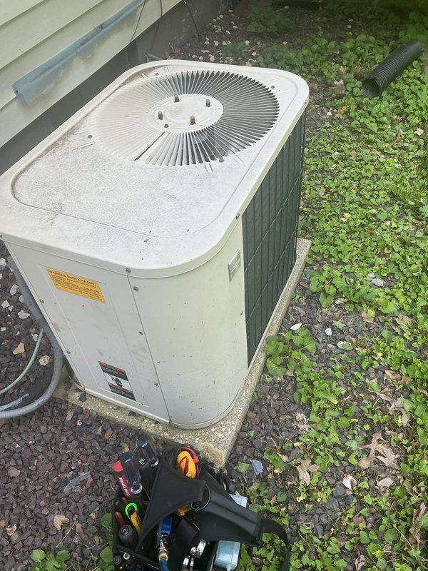 Responded to no cooling complaint on 24-year-old residential split system with Trane furnace and outdoor condenser unit. Upon arrival, customer reported system blowing warm air. Performed diagnostic evaluation of both indoor air handler and outdoor condensing unit. Inspected refrigerant lines, electrical connections, and overall system operation to identify root cause of cooling failure. Due to advanced age of equipment (24 years), discussed system condition and repair versus replacement options with customer for informed decision-making on next steps.