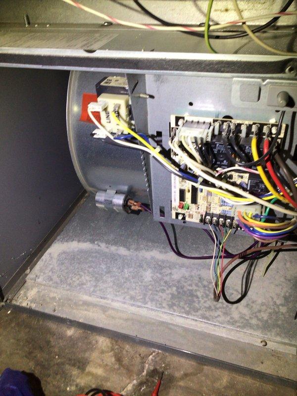 Responded to no cooling call on 14-year-old Lennox system. Upon arrival, performed diagnostic inspection of indoor air handler and outdoor condensing unit. Accessed electrical compartment to inspect blower motor, capacitor, control board connections, and thermostat wiring. Examined outdoor unit including fan motor operation and compressor functionality. Verified all electrical connections were secure and properly terminated. System components showed typical wear consistent with age but remained operational. Completed necessary repairs to restore cooling operation to the unit.