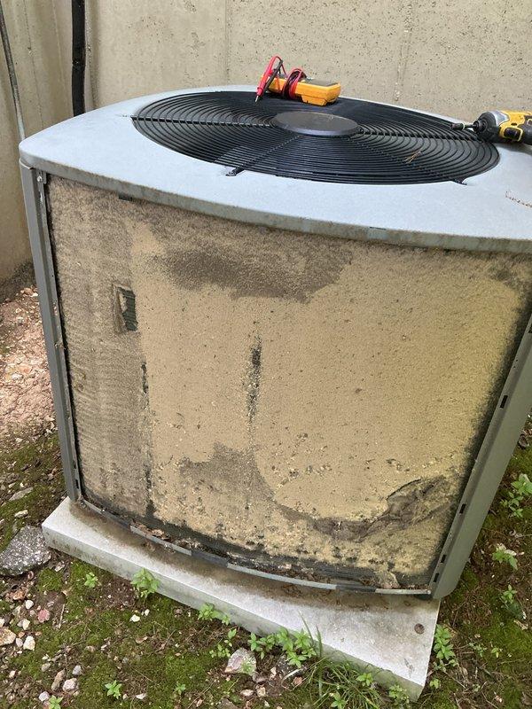 Completed cooling system tune-up on outdoor condenser unit over 10 years old located in backyard. Performed comprehensive maintenance inspection, replaced air filter with new pleated media filter, cleaned condenser coils and cabinet exterior, and verified system operation. Unit operational and ready for cooling season.