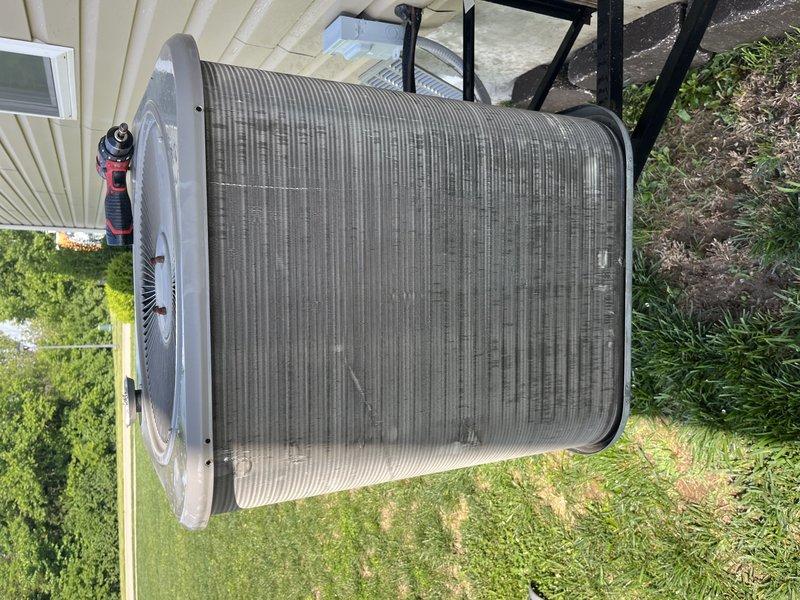 Completed preventive maintenance tune-up on 7-year-old outdoor condensing unit located on side of residential property. Performed comprehensive system inspection including electrical connections, refrigerant line integrity, and condenser coil condition. Unit found to be operating within normal parameters with typical weathering for age and outdoor exposure; all components functioning properly upon completion of service.
