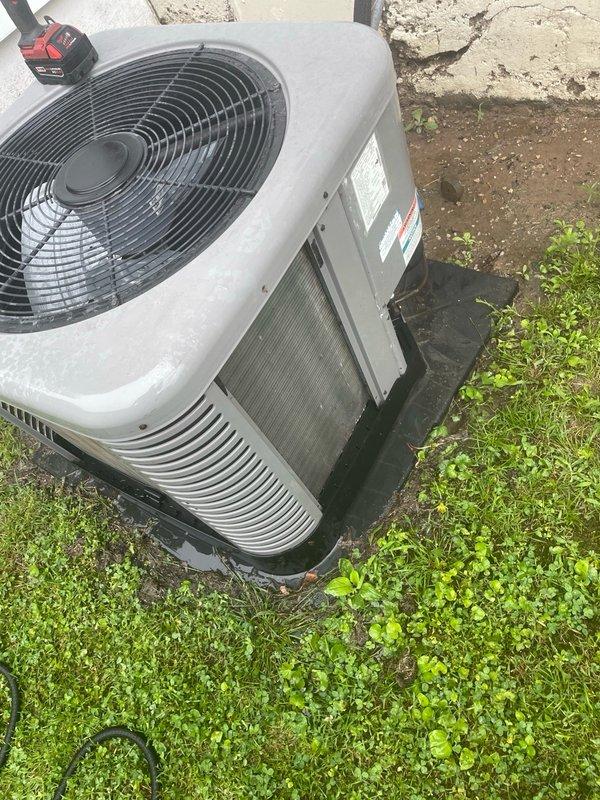 Completed comprehensive tune-up service on residential outdoor AC condenser unit located on side of property. Performed standard maintenance protocol including system inspection, cleaning, and operational testing. Replaced dirty 16x25x1 pleated air filter that showed significant dust and debris accumulation, improving airflow and system efficiency.