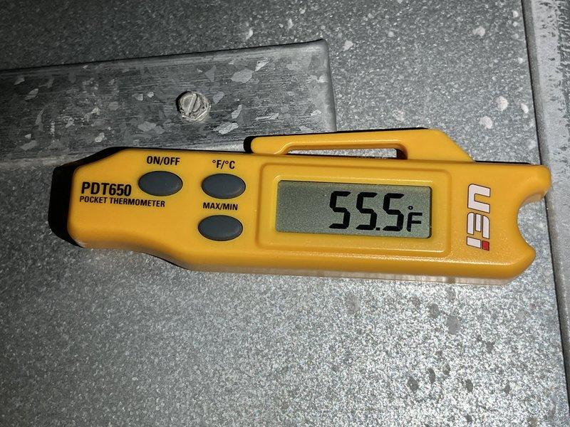 Completed routine cooling system tune-up and maintenance inspection. Performed temperature diagnostics using calibrated testing equipment, recording supply air temperature of 55.5°F to verify proper cooling operation. All accessible system components were evaluated and found to be functioning within normal parameters, with no immediate service needs identified at time of inspection.