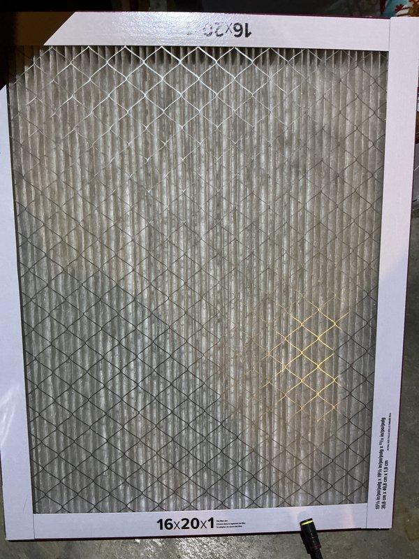 Completed scheduled cooling maintenance tune-up on HVAC system. Replaced dirty 16x20x1 air filter showing significant dust accumulation and discoloration. Cleaned return air grilles with visible debris buildup between louvers. System tested and confirmed operational upon completion.
