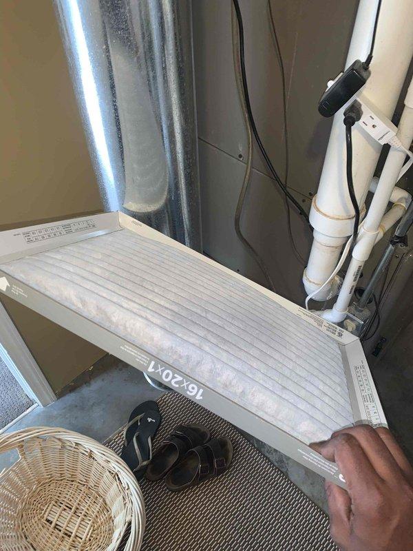 Completed preventive maintenance tune-up on residential air conditioning system as part of Home Depot service agreement. Performed comprehensive system inspection, replaced heavily soiled 16x25x1 air filter with new unit, and verified proper airflow through ductwork. All system components operating within normal parameters upon completion.
