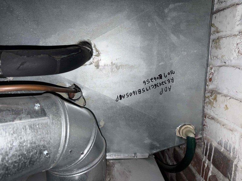 Responded to no cooling complaint on unit that had been frozen and shut down prior to arrival. Performed diagnostic evaluation of system to identify root cause of freezing condition. Inspected evaporator coil, refrigerant lines, and associated components. Documented equipment model and serial numbers for service records. System requires further assessment once coil has fully thawed to determine if issue is related to airflow restriction, refrigerant charge, or metering device malfunction.