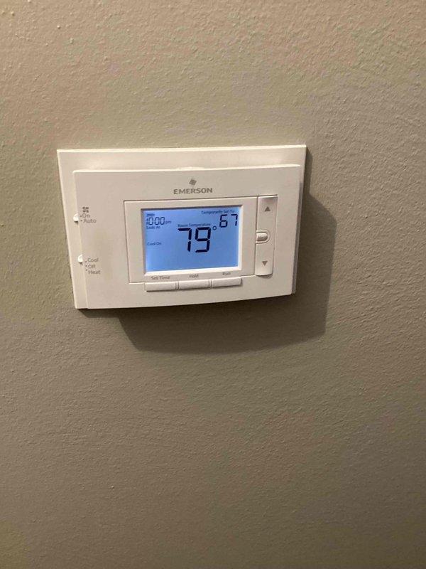 Responded to no cooling call where unit was experiencing repeated freezing. Upon arrival, found 8-month-old system had been shut down by occupant due to coil icing. Inspected outdoor condensing unit and indoor thermostat, which displayed 79°F actual temperature with 81°F setpoint. Diagnosed airflow restriction as primary cause of freeze condition. Verified system operation, checked refrigerant levels, and confirmed proper cycling after correction.