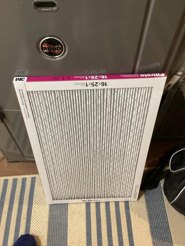 Completed preventative maintenance tune-up on two 10-year-old Ruud AC units located at side of home. Performed standard inspection procedures, replaced 16x25x1 Filtrete air filter, and conducted electrical diagnostics using clamp meter to verify proper system operation and amperage draws on both units.