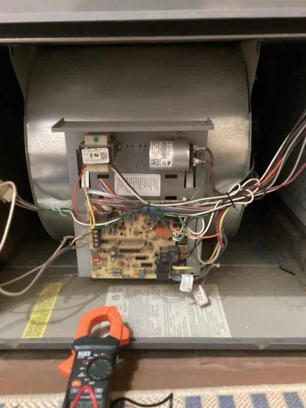 Completed preventative maintenance tune-up on two 10-year-old Ruud AC units located at side of home. Performed standard inspection procedures, replaced 16x25x1 Filtrete air filter, and conducted electrical diagnostics using clamp meter to verify proper system operation and amperage draws on both units.