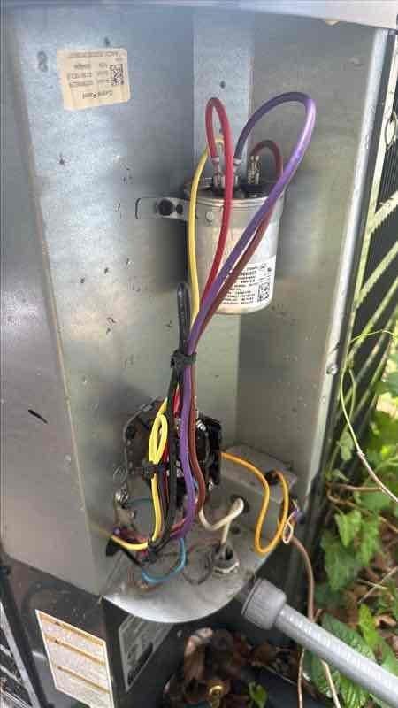 Replaced failed compressor under warranty on HVAC system. Installed new compressor unit, connected all electrical wiring and refrigerant lines, and verified proper operation. System restored to full cooling capacity with one unit operational.