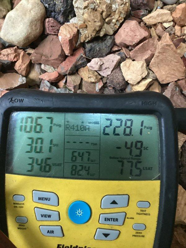 Responded to first-time service call for refrigerant leak search on basement air conditioning unit following previous maintenance visit that identified possible evaporator coil leak. Performed comprehensive leak detection using electronic leak detector and pressure testing equipment on system. Utilized digital manifold gauges to monitor system pressures and temperatures throughout diagnostic process to pinpoint source of refrigerant loss.