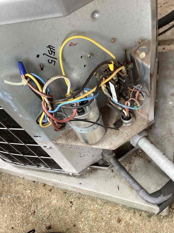 Responded to customer report of A/C unit leaking when operational. Inspected 10+ year old attic-mounted system and identified leak source. Examined electrical components including capacitor and contactor, verified proper connections and system functionality. System tested and confirmed operational with leak issue resolved.