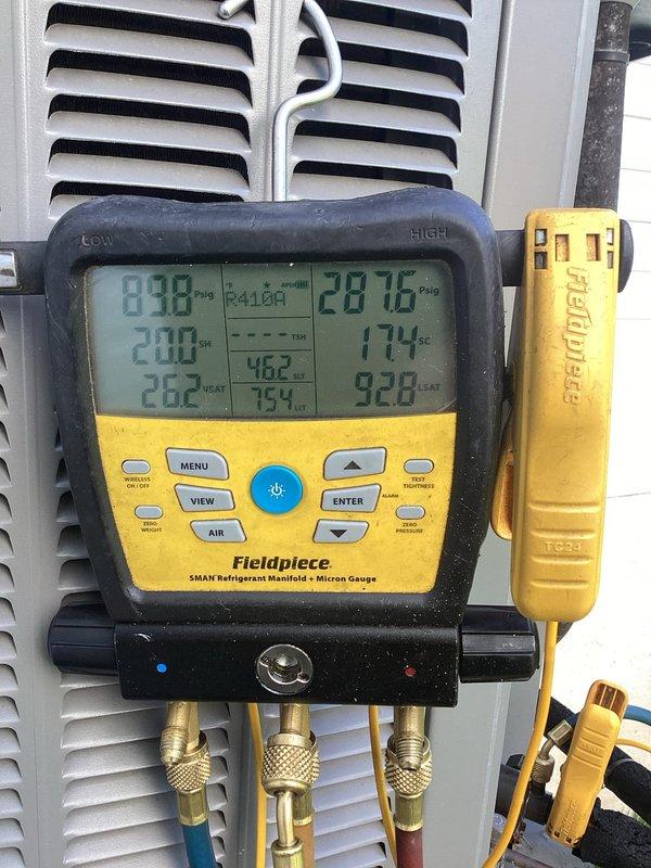 Responded to callback for system freezing and loss of cooling with evaporator coil frosting. Upon arrival, confirmed unit was shut off with fan running as previously advised. Allowed adequate time for coil defrost, then performed complete system diagnostics including refrigerant charge verification, airflow measurements, and temperature differential analysis. Connected manifold gauges to service ports and recorded operating pressures and temperatures across the system. Inspected evaporator coil, refrigerant lines, and insulation for proper installation and integrity. Evaluated blower operation, filter condition, and return air pathways to rule out airflow restrictions. System parameters indicated low refrigerant charge as primary cause of freeze condition. Added refrigerant to manufacturer specifications, verified proper subcooling and superheat readings, and monitored system through complete cooling cycle to ensure stable operation without recurrence of coil icing. Confirmed adequate 