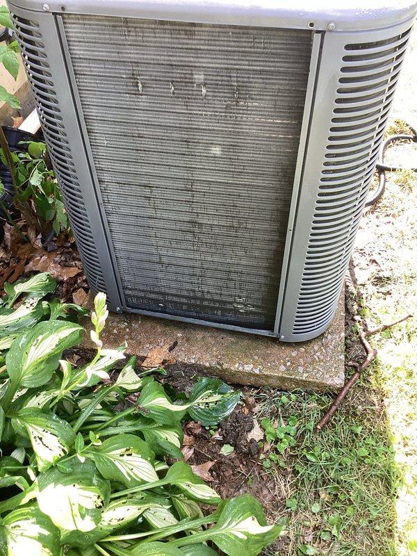Responded to no cooling complaint on residential outdoor HVAC unit. Upon arrival, found system blowing warm air as reported. Performed diagnostic inspection and discovered severely clogged air filter with heavy accumulation of dirt, dust, and debris restricting airflow. Removed contaminated filter from unit housing and replaced with new filter. Verified proper airflow restoration and system operation. Unit returned to normal cooling function. Advised customer on recommended filter maintenance schedule to prevent future airflow restrictions.
