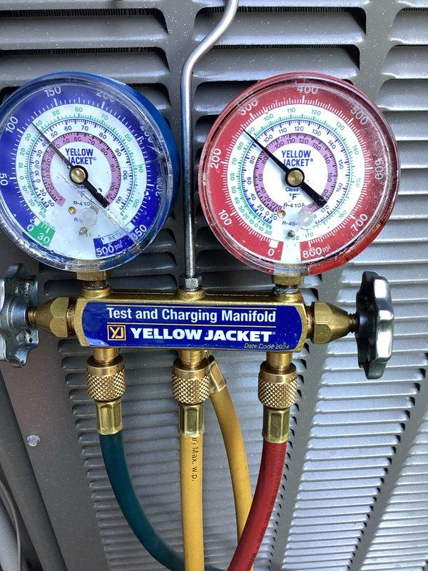 Completed comprehensive preventive maintenance tune-up on 2023 single-unit HVAC system. Performed refrigerant level and pressure verification using manifold gauge set, confirmed system operating within manufacturer specifications. Conducted electrical inspection of control board and wiring connections, verified all safety controls and connections secure. Cleaned condenser and evaporator coils, cleared condensate drain line, performed thermostat calibration, measured airflow and static pressure readings, and replaced air filter to ensure optimal system performance and efficiency.