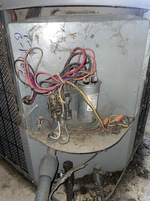Responded to service call for frozen air conditioning unit. Upon arrival, found unit had been turned off by customer. Performed diagnostic evaluation of system components including electrical connections and capacitor. Measured airflow and system parameters at return air grille. Inspected outdoor condensing unit's internal components, wiring, and refrigerant lines for potential causes of freeze-up condition.