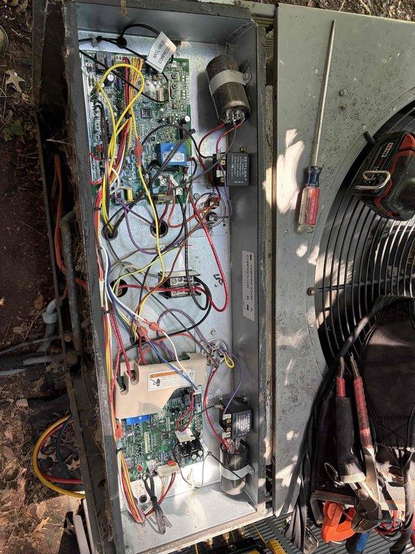 Responded to service call for second-floor cooling deficiency and excessive indoor humidity on 14-year-old Rheem system. Upon arrival, performed comprehensive system diagnostics using refrigerant system analyzer to measure operating pressures and temperatures. Accessed outdoor condensing unit control panel to inspect electrical components, circuit boards, capacitors, and relay systems for potential failures. Diagnostic readings revealed system operating parameters, allowing for proper assessment of refrigerant charge levels and overall system performance. Completed thorough evaluation of both electrical and mechanical components to identify root cause of inadequate cooling capacity and humidity control issues affecting the upper level of the residence.