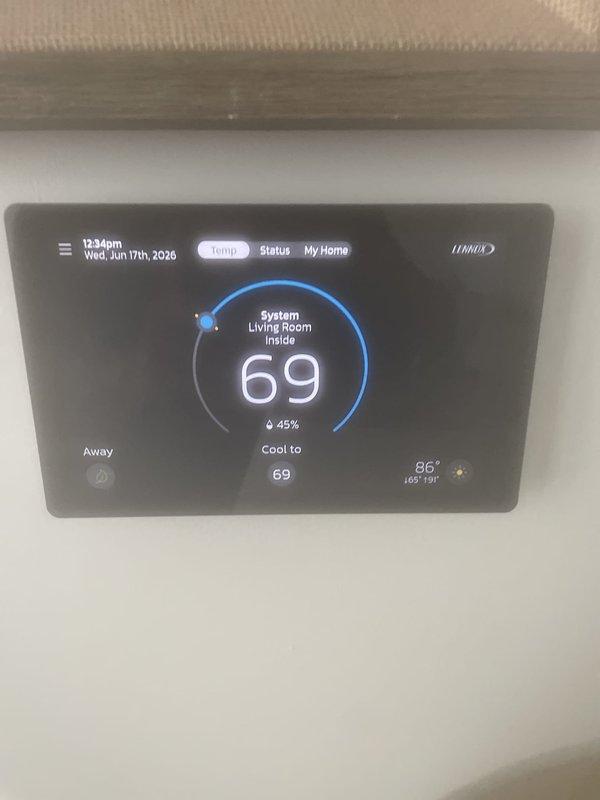 Replaced defective thermal expansion valve (TXV) on Lennox air handler unit under warranty coverage. System tested and verified operational in cooling mode with thermostat responding properly to temperature setpoints. Defective component disposed of per warranty protocol.