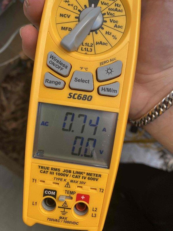 # HVAC Tune-Up Service Completed

Performed comprehensive preventive maintenance tune-up on residential HVAC system under Home Depot service agreement. Conducted electrical diagnostics using Fieldpiece SC680 True RMS multimeter, measuring system amperage at 0.74A and verifying proper voltage levels. Recorded outdoor ambient temperature of 40.63°F during service call. Updated equipment age documentation and confirmed unit serial number for service records. System operating within normal parameters with no accessories requiring replacement at this time.