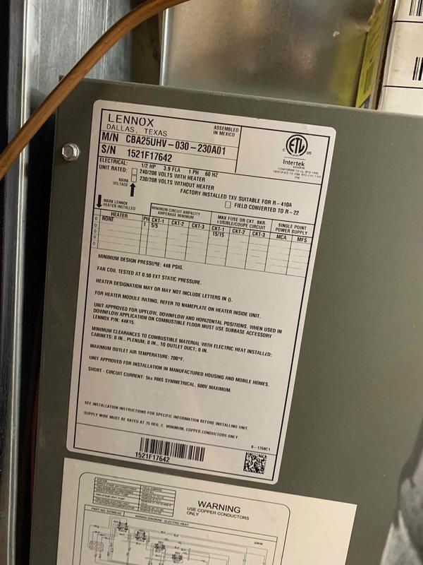 Completed preventive maintenance tune-up on a Lennox residential air conditioning system, model CBAZ05UHV-030-230A01, serial number 1521E17642. Performed comprehensive system inspection including checking refrigerant levels, cleaning condenser coils, inspecting electrical connections, testing capacitors, verifying proper airflow through the ventilation grille, and confirming all operational parameters meet manufacturer specifications. Unit is functioning properly with no deficiencies noted.