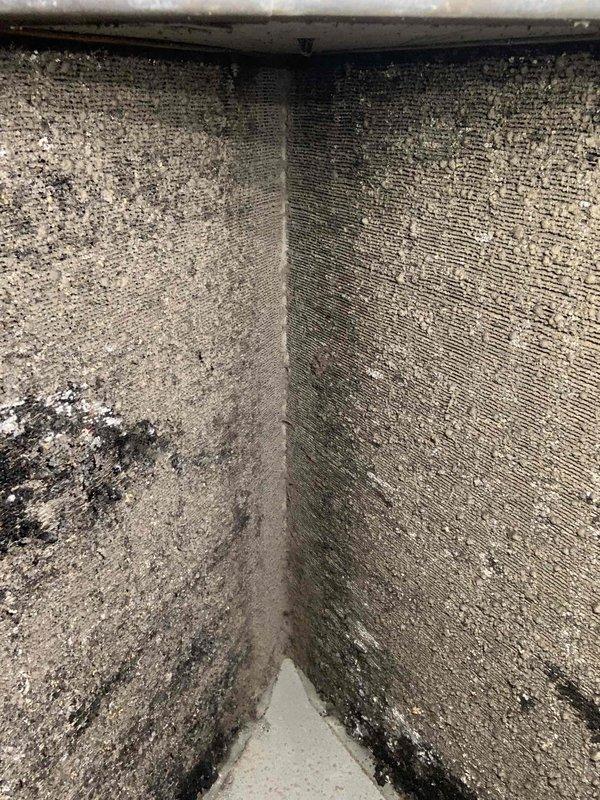 Responded to service call for rooftop HVAC unit reported as not turning on with water leak in furnace. Accessed unit via interior stairs to rooftop closet location. Upon inspection, evaluated air handler interior insulation condition and documented intact thermal lining with normal dust accumulation. Investigated reported water leak source and inspected adjacent water heater showing significant rust staining and corrosion on upper surfaces, which may have been contributing to moisture concerns in the mechanical space. Verified PVC condensate drainage lines and plumbing connections for proper routing and potential leak points. Documented equipment conditions with photographic evidence for customer records. Unit age unknown at time of service.