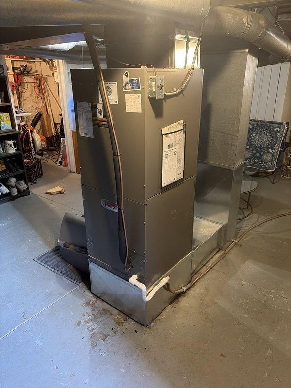 Replaced defective evaporator coil in Lennox air handler (S/N 1617C17289) under warranty for second floor cooling system. Removed failed coil from unit, installed new replacement coil, pressure tested system for leaks, evacuated and recharged refrigerant to manufacturer specifications, and verified proper airflow and cooling operation. Defective coil was disposed of per warranty protocol.