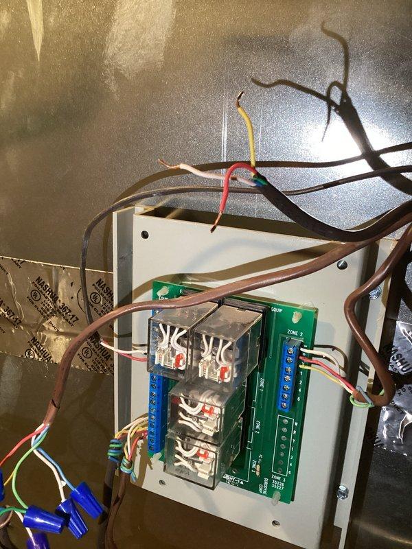 Returned to site to restore system operation following previous service call. Evaluated zone control panel wiring configuration and determined bypass of zone panel was necessary to restore functionality. Completed electrical bypass wiring to enable direct operation of HVAC equipment, bypassing the SM2-SW zone control board. System tested and confirmed operational upon completion.