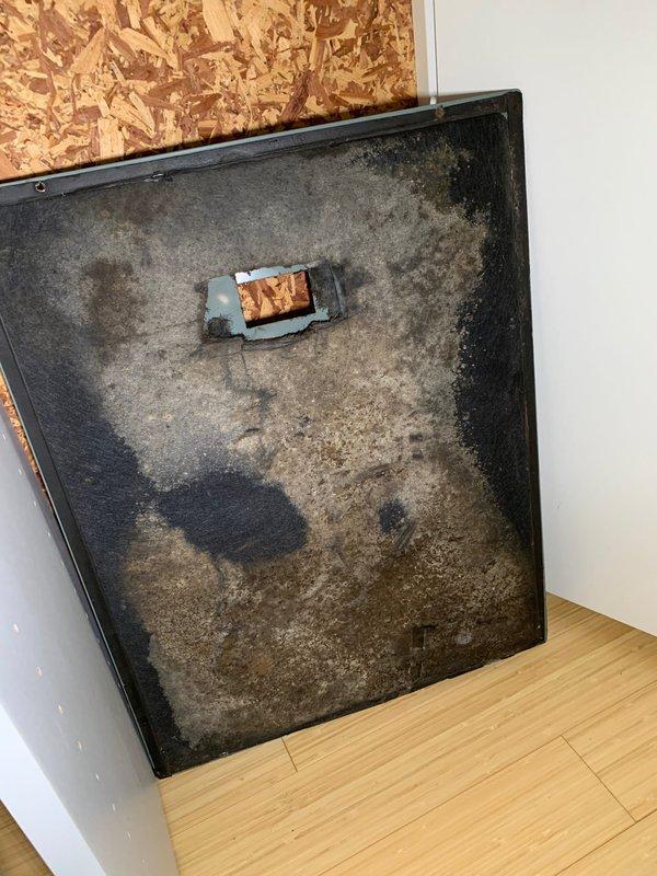 Responded to no cooling complaint on third floor system. Upon inspection, found return air filter extremely clogged with heavy dust and debris accumulation, severely restricting airflow to the unit. Removed and replaced dirty filter, cleared accumulated debris from filter housing and cabinet interior which showed significant rust staining and contamination. System restored to proper operation with adequate airflow after filter replacement and cleaning.