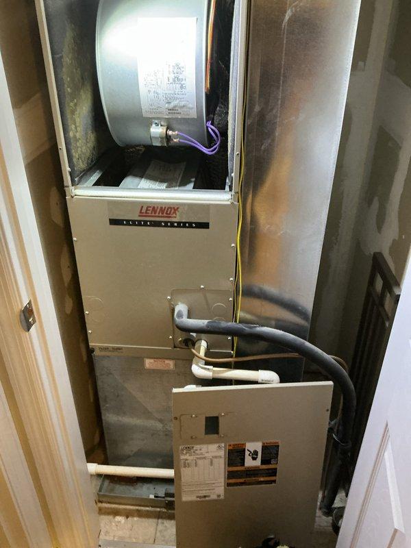 Responded to no cooling call on 21-year-old residential split system. Upon arrival, found system completely non-operational with no power to outdoor condensing unit or indoor air handler. Connected manifold gauges to assess refrigerant pressures and verified electrical supply at disconnect. Diagnosed failed contactor and loss of power supply to system due to tripped breaker. Reset breaker, replaced contactor on outdoor unit, and restored power to Lennox furnace and air handler. Tested system operation, confirmed proper startup sequence, and verified adequate airflow through evaporator coil. System returned to normal cooling operation with all components functioning properly.