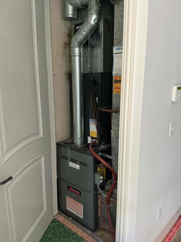 Responded to no cooling complaint on upper floor unit. Upon arrival, located outdoor condensing unit on left side of home and indoor air handler in utility closet. Diagnosed system and found unit not operating properly, causing warm air distribution to upper level. Instructed customer to turn off AC unit while leaving fan running to maintain air circulation until repairs could be completed. System requires further repair work to restore cooling function.