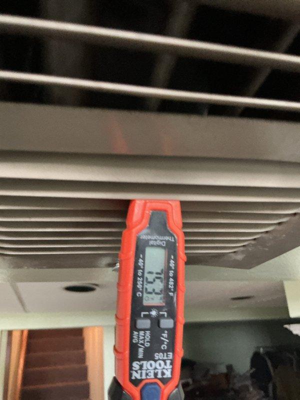 Responded to no cooling call with ice formation on refrigerant lines. Upon arrival, performed diagnostic testing using digital manifold gauges and temperature measurements on 6-year-old air conditioning system. Readings indicated abnormal temperature differentials and refrigerant pressures consistent with restricted airflow or low refrigerant charge. Conducted thorough system evaluation including supply/return air temperatures and refrigerant operating pressures to identify root cause of ice buildup and insufficient cooling performance.