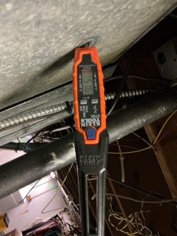 Responded to no cooling complaint on 10+ year old outdoor unit. Upon arrival, found thermostat stuck at 84 degrees with unit off and fan running. Performed diagnostic testing using digital manifold gauges and amp meter to assess system operation. Measured system pressures, temperatures, and electrical parameters at the outdoor condenser unit. Readings indicated suction pressure of 71.6 PSIG, discharge pressure of 258 PSIG, with superheat at 25.2 degrees and subcooling at 39 degrees. Evaluated compressor amperage draw and overall system performance to determine root cause of cooling failure.