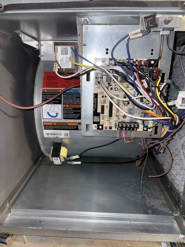Responded to service call for two Lennox HVAC units experiencing suboptimal cooling performance. Performed comprehensive system evaluation and preventative maintenance on both units. Replaced dirty air filter with new Filterbuy pleated media filter to restore proper airflow. Accessed air handler control compartment and inspected electrical components, control board, wiring connections, and blower assembly. Verified all connections were secure and system controls were functioning properly. Both units restored to optimal cooling operation.
